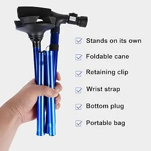 Folding Cane with Led Light Adjustable Canes and Walking Sticks for Arthritis Disabled and Elderly Blue - folding cane
