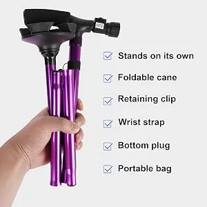Folding Cane with Led Light Adjustable Canes and Walking Sticks for Arthritis Disabled and Elderly Purple - folding cane