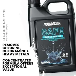 AquaDesign SAFE 2500ML Aquarium Tap Water Conditioner Dechlorinator TREATS 62 500 ltrs - safe tub information
