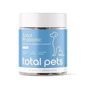 Total Probiotic Tablets for Dogs | Tasty Chicken Flavour | Yeast Infection Treatment | Wind IBS Diarrhoea Relief | Complete Digestive Support (30 Tablets) - Total Probiotic Supplement for Dogs Front
