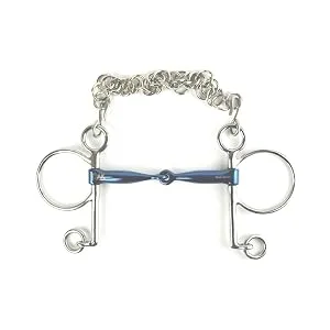 AK Pelham Bit with Single Joint with Curb Chain Horse Riding Bits AKRS-2608 (5.00'' Blue-Silver) 5.00'' Blue-Silver - Horse Bits
