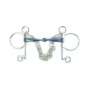 AK Pelham Bit with Single Joint with Curb Chain Horse Riding Bits AKRS-2608 (5.00'' Blue-Silver) 5.00'' Blue-Silver - Horse Bits