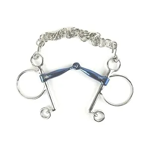AK Pelham Bit with Single Joint with Curb Chain Horse Riding Bits AKRS-2608 (5.00'' Blue-Silver) 5.00'' Blue-Silver - Horse Bits