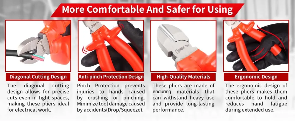 Sharp-tec Insulated Diagonal Cutting Pliers 200mm Electrical Wire Cutters 1000V Wire Cutting Pliers Insulated Diagonal Pler 200MM - product information 3