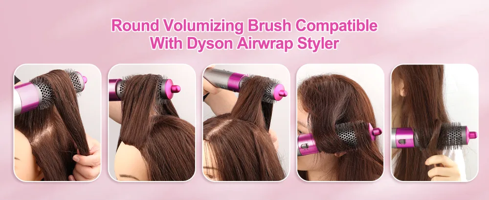 YTCHYYSK Large Round Volumizing Brush for Dyson Airwrap Hair Styler Limp Flat Hair Volumizer Attachment Tool Rose - dyson airwrap attachments
