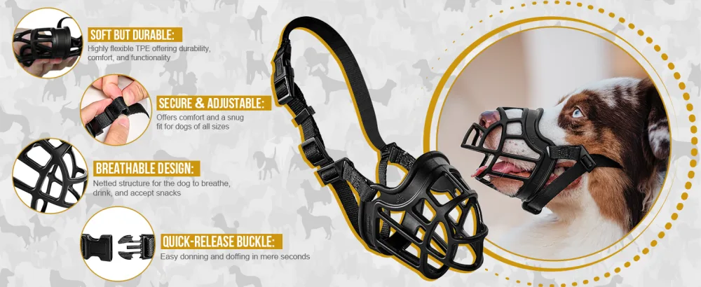 Onetigris Dog Muzzle Soft Basket Silicone Muzzles for Small Medium Large Dogs Humane Cage Mouth Cover Perfect for Grooming and Training Medium Large Aggressive Reactive Dogs (XL) - Dog Muzzle,Soft Basket Silicone Muzzles for Small Medium Large Dogs,Humane Cage Mouth Cover,