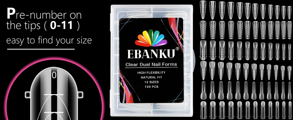 EBANKU 96PCS Clear Dual Nail Forms System Full Cover Nail Mold Tips Acrylic Nail Extension Tools for Nail Art Salon Nails Design(4 Styles) - nail tips