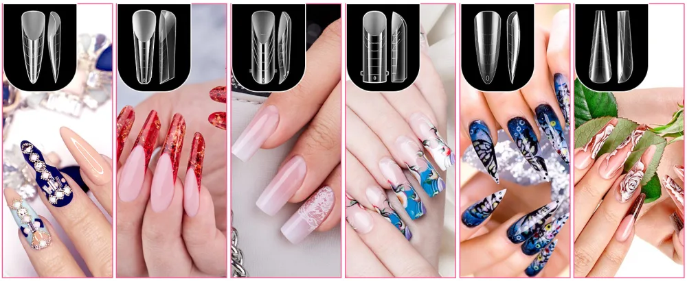 EBANKU 96PCS Clear Dual Nail Forms System Full Cover Nail Mold Tips Acrylic Nail Extension Tools for Nail Art Salon Nails Design(4 Styles) - nail tips