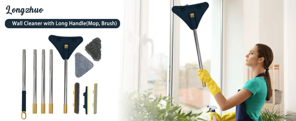 Wall Cleaner with Long Handle Telescopic Flat Mops For Washing Windows Double Side Window Cleaning Brush Multifunction Glass Wiper Household Cleaning Products Dark Blue - product information 1