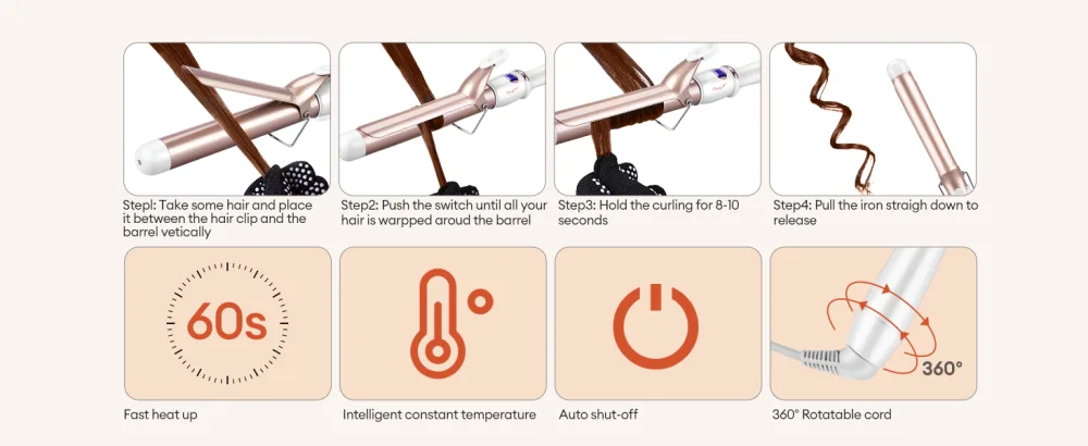 CkeyiN Curling Wands 32mm Curling Irons for Long&Short Hair with Glove 80 230 Adjustable Automatic Shut-Down LCD Screen - Curling Irons for Long&Short