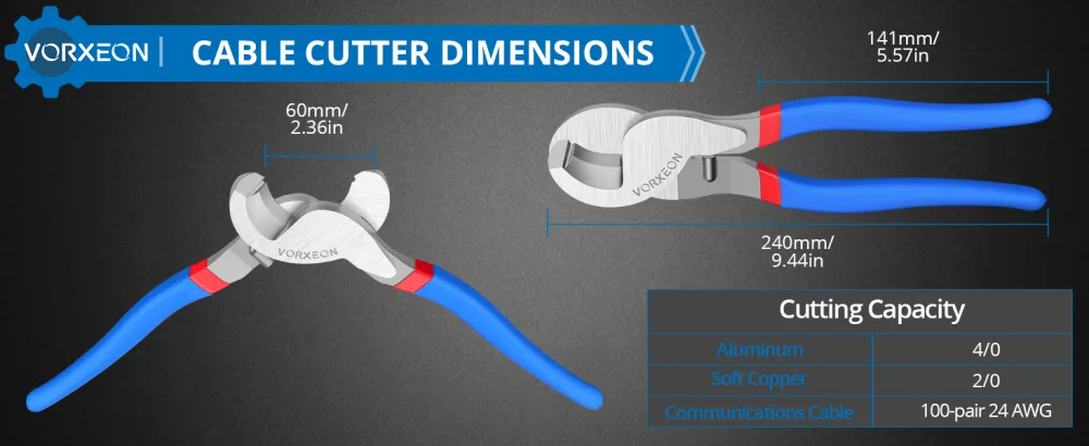 VORXEON 10 Inches Cable Cutter Heavy Duty Large High Leverage Cutter Tool for Aluminum Copper Wire Communications Cable - cable cutters heavy duty