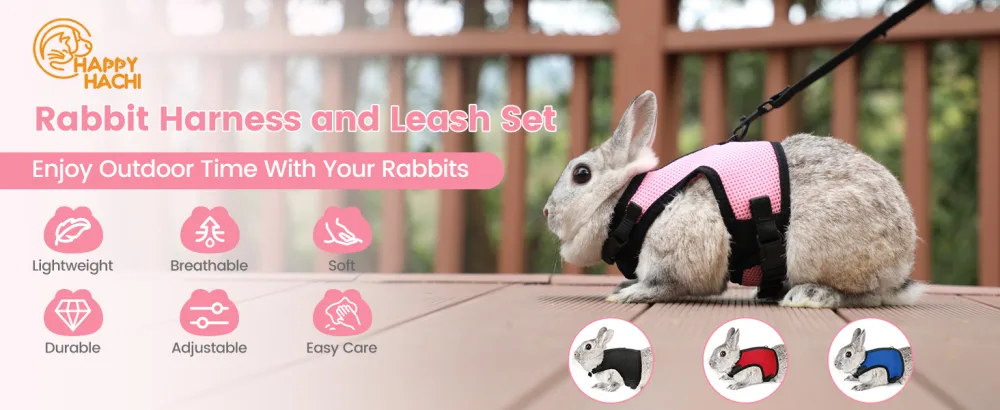 HAPPY HACHI Rabbits Harness With Elastic Lead Adjustable Rabbit Harness And Lead Set Mesh Vest for Hamsters Small Cats Guinea Pig Walking(S Pink) S Pink - Rabbits Harness, With Elastic Lead