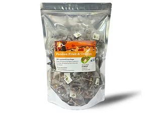 PYRAMID TEA BAGS | INDIVIDUAL MESH BAGS | 100 x biodegradable bags | ST GEORGE'S BREW - Passion Fruit & Orange Tea