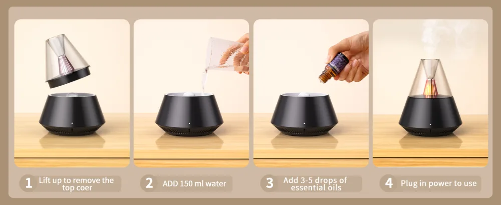 JIAWEN Essential Oil Diffuser 150ML Ultrasonic Cool Mist Aromatherapy Diffuser Air Fresh Scented Oil Diffusers Humidifier with Waterless Auto-Off and LED Candle Light for Home Bedroom Office Yoga Black - diffuser_humidifier_essential oil diffuser_aromatherapy diffuser_electric diffuser for home