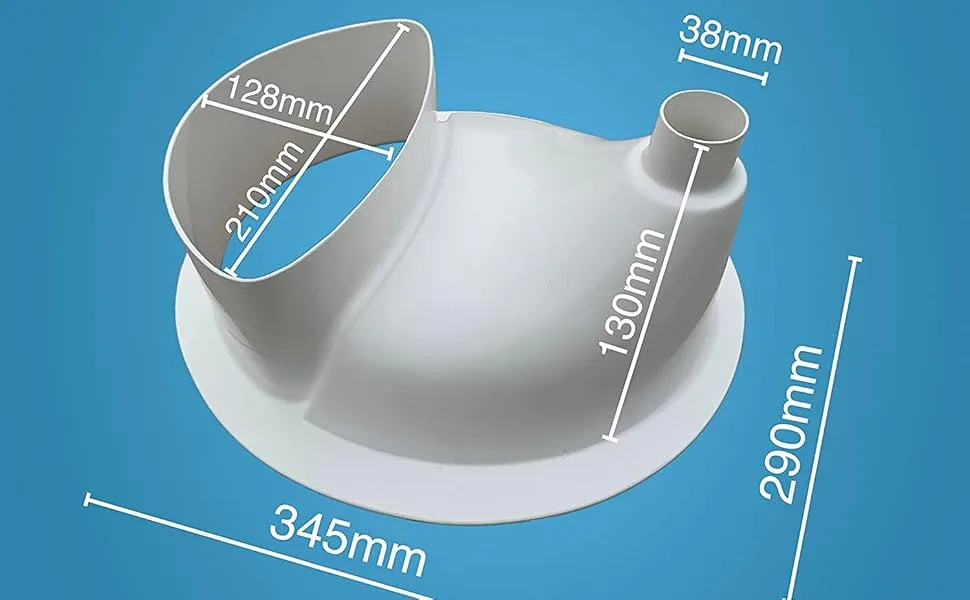 Free Range Designs Urine Separator | Complete Urine Diverter for Compost Toilets | Made in UK (White) - Dimensions 345mm l x 290mm w x 130mm d. Urine Outlet is 38mm dia. Solid Outlet 210mm l x 128mm w
