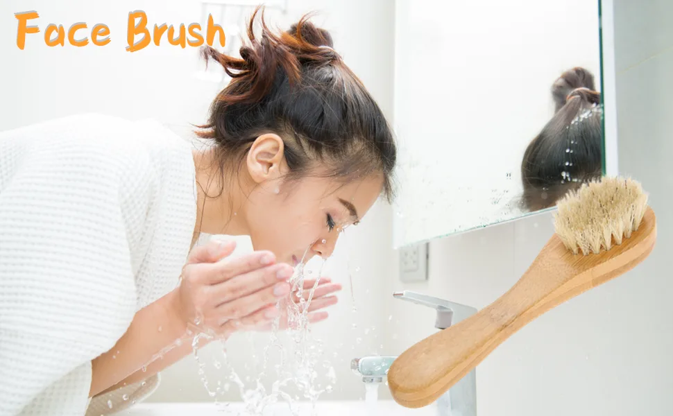 Facial Cleansing Brush Cleansing Exfoliating Soft Bristles Face Brush Wood Handle Skin Cleaning Scrub Scrubber Brush for Face Neck Hand - brosse pour le visage