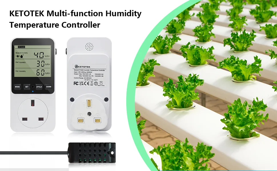 KETOTEK Digital Humidity Controller Plug Humidistat/Thermostat Outlet 230V with Alarm for Humidifier Dehumidifier Reptile Terrariums - product information 1