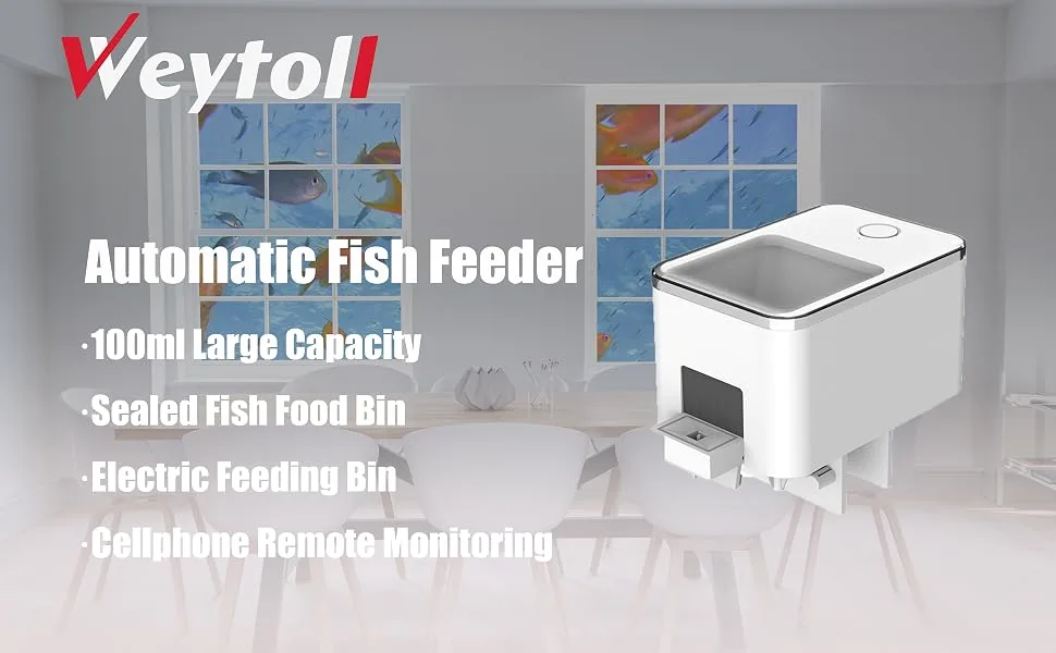 Automatic Fish Feeder Weytoll WiFi Intelligent Timing Automatic Feeder Aquarium Goldfish Feeder 100ML Large Capacity Fish Feeder Mobilephone APP Control - Automatic Fish Feeder, Weytoll WiFi Intelligent Timing Automatic Feeder