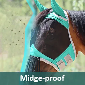 Harrison Howard CareMaster Horse Fly mask with Ears and Nose Fringe Fly Protector Defender Mask Summer Mint Full Size Full (Large) Summer Mint - fly mask