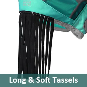 Harrison Howard CareMaster Horse Fly mask with Ears and Nose Fringe Fly Protector Defender Mask Summer Mint Full Size Full (Large) Summer Mint - fly mask