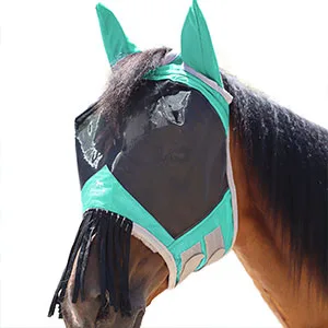 Harrison Howard CareMaster Horse Fly mask with Ears and Nose Fringe Fly Protector Defender Mask Summer Mint Full Size Full (Large) Summer Mint - fly mask