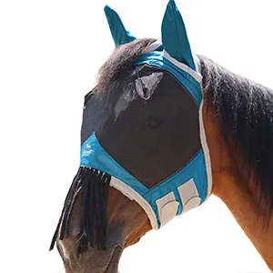 Harrison Howard CareMaster Horse Fly mask with Ears and Nose Fringe Fly Protector Defender Mask Summer Mint Full Size Full (Large) Summer Mint - fly mask