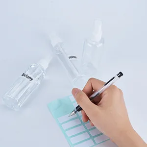 10 x 100ml Spray Bottles Empty Clear Fine Mist Spray Bottles Plastic Mini Travel Atomiser Bottle Set Small Refillable Liquid Containers with 2pcs Funnels and 14pcs Labels for Cosmetic Makeup - label