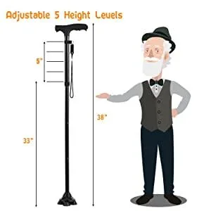 Folding Cane with Led Light Adjustable Canes and Walking Sticks for Arthritis Disabled and Elderly Black - product information 4
