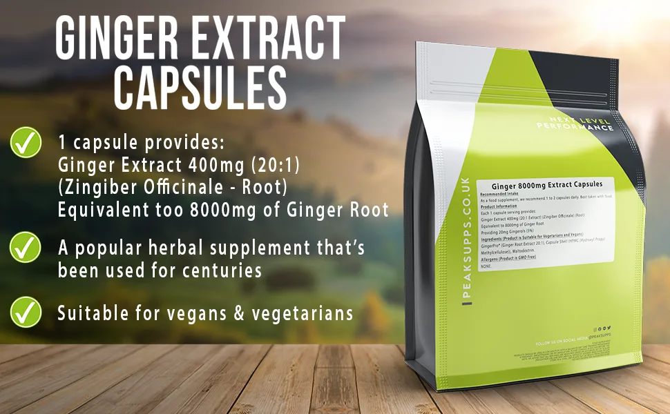 Ginger Root 8000mg Extract 30 Capsules | Vegan Friendly 30 Tablets - Peak Supps Ginger Extract Capsules