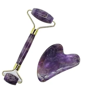 Sodacoda Gua Sha Set - Tradional Chinese Beauty Face Massage - Halbedelstein Schaber und Roller - Amethyst aus Brasilien - gua sha amethyst roller scraper