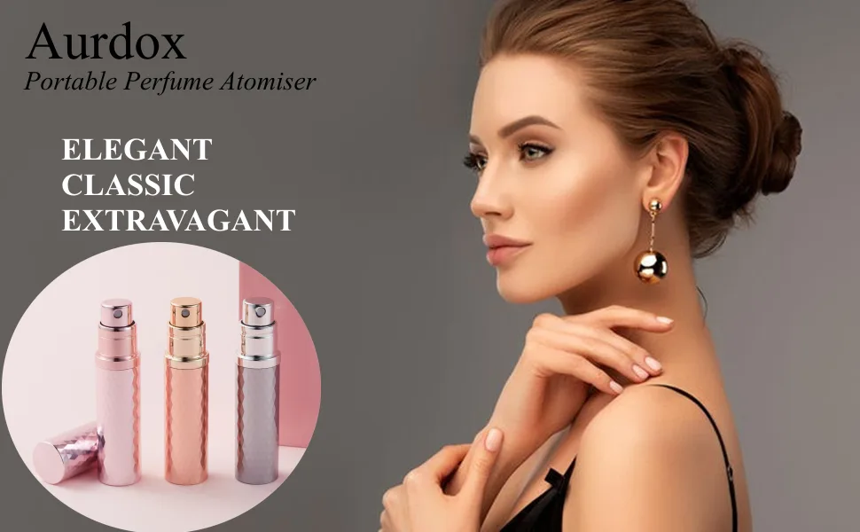 Aurdox Refillable Perfume Atomiser 5ml Travel-Sized Perfume Bottles Leaking Proof Bottom Pump without Funnel Elegant Portable Dispenser for Women and Men Dimond Design (Grey) - Travel atomiser bottle