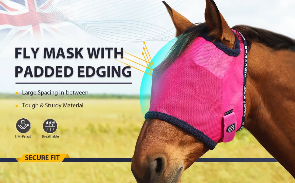 Harrison Howard All Round Mesh Horse Fly Mask UV Protective with Fleece Padded Edging Vibrant Orange M Medium (Cob) Vibrant Orange - image-2