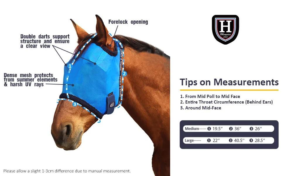 Harrison Howard All Round Mesh Horse Fly Mask UV Protective with Fleece Padded Edging Vibrant Orange M Medium (Cob) Vibrant Orange - image-3