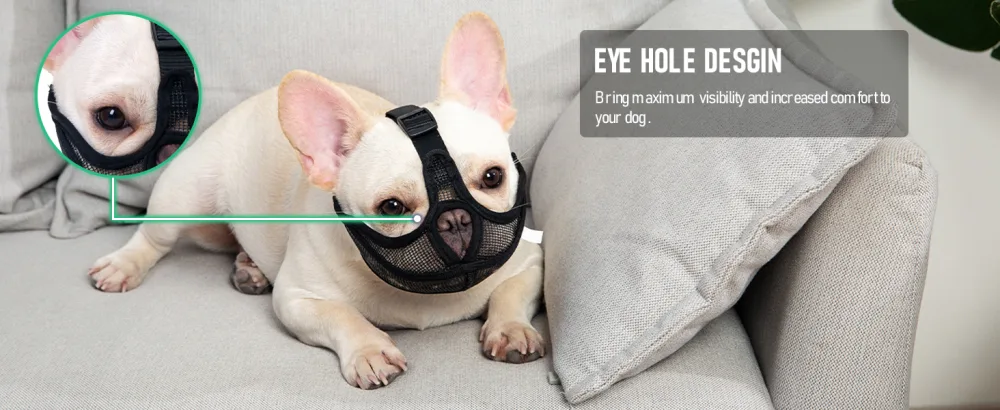 French Bulldog Muzzle Won t Cover Forehead Dog Muzzle for Short Snout Dog Adjustable Breathe Mesh Anti Bitting Chewing Barking (M Black) M Black - product information 2