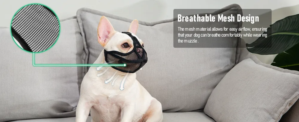 French Bulldog Muzzle Won t Cover Forehead Dog Muzzle for Short Snout Dog Adjustable Breathe Mesh Anti Bitting Chewing Barking (M Black) M Black - product information 3