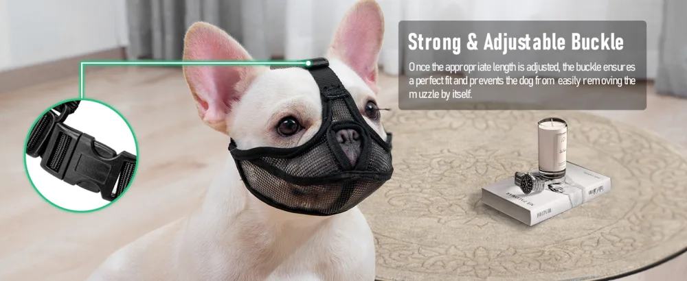 French Bulldog Muzzle Won t Cover Forehead Dog Muzzle for Short Snout Dog Adjustable Breathe Mesh Anti Bitting Chewing Barking (M Black) M Black - product information 4