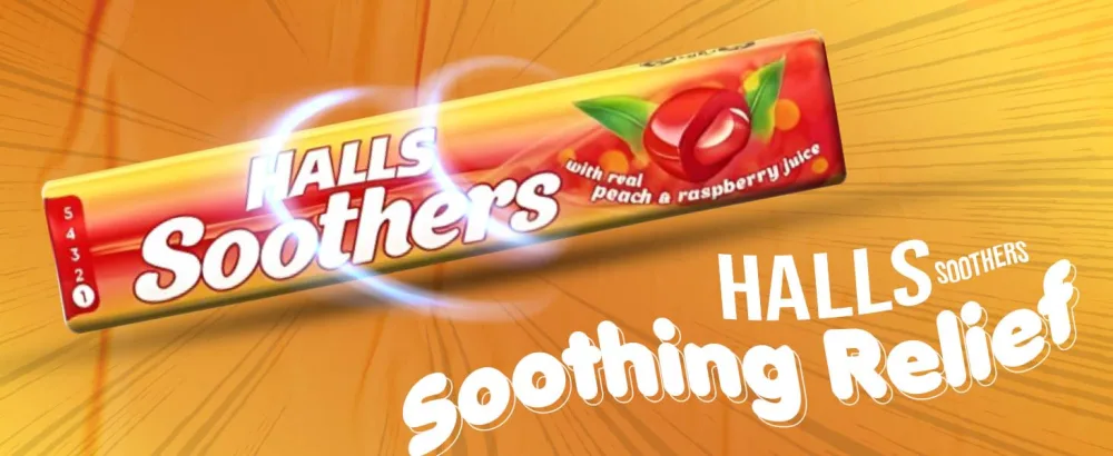 Halls Soothers 4 Cherry Flavour with Real Fruit Juice with A Liquid Centre for Little Moments of Refreshment - Sold by VR Angel - Peach and Raspberry Flavored Soother Cough Candy