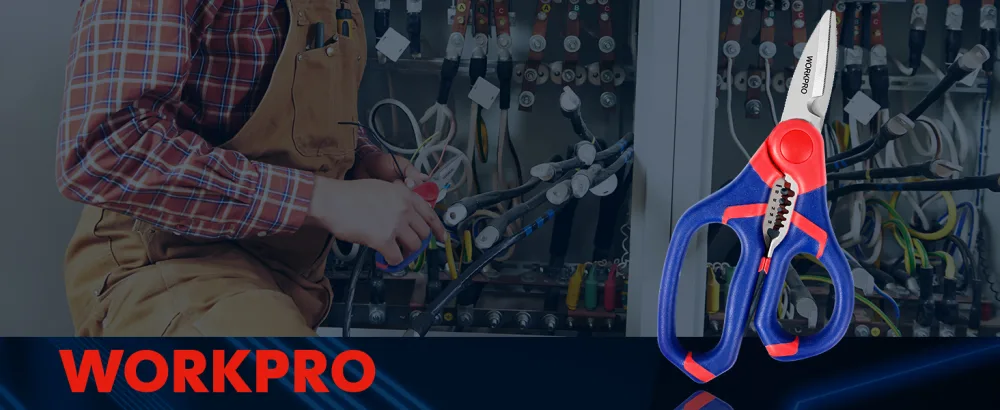 WORKPRO Electricians Scissors & Wire Cutter Stripper 2-in-1 Multi-Function Shears 152mm/6-inch Bi-Material Soft Handle - product information 1