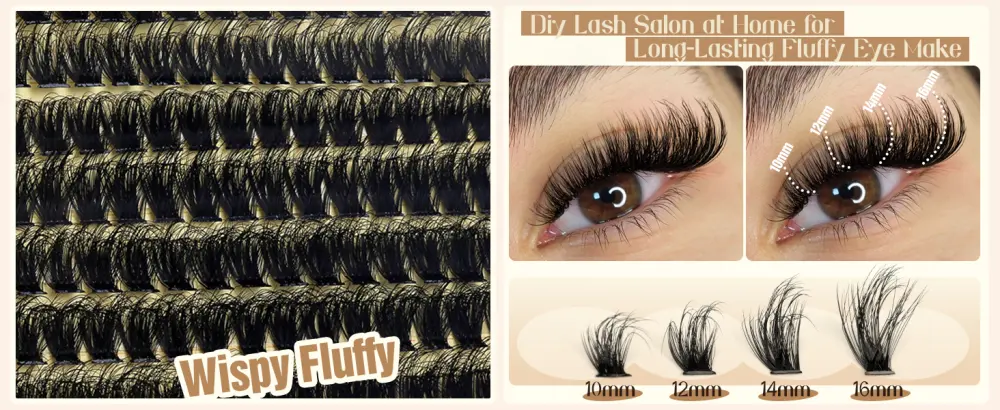 ALICE Fluffy Eyelash Extensions 3D Volume Lash Clusters Dramatic Thick Individual Lashes DIY Eyelash Extensions(10-18mm 80D+100D 0.05D D Curl) B - Fluffy 80D+100D - lash clusters