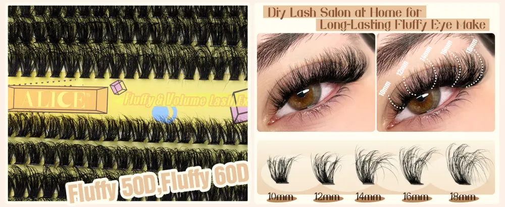 ALICE Fluffy Eyelash Extensions 3D Volume Lash Clusters Dramatic Thick Individual Lashes DIY Eyelash Extensions(10-18mm 80D+100D 0.05D D Curl) B - Fluffy 80D+100D - lash clusters