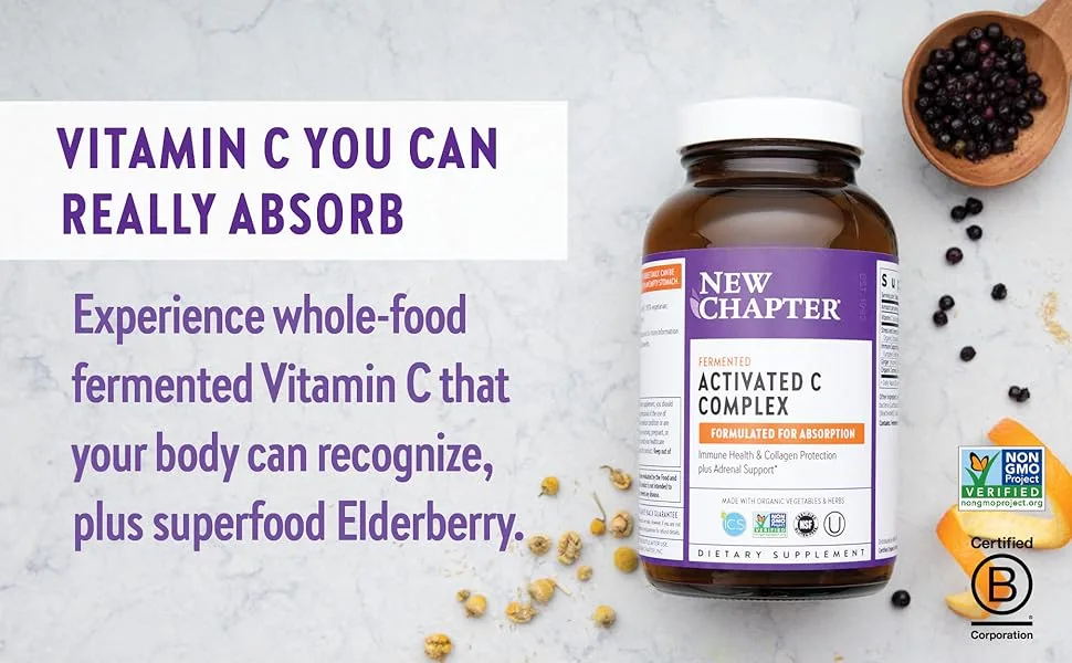 New Chapter Fermented Activated C Complex 180 Vegetarian Tablets - vitamin c; c; organic vitamin c; vitamin c supplement; vitamin c pills; vitamin c capsules; astraga
