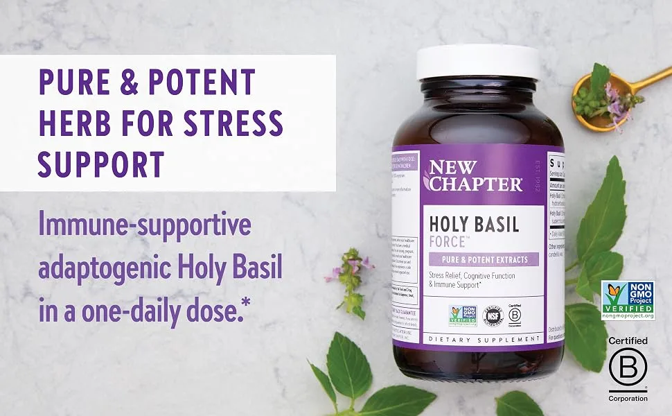 New Chapter Holy Basil Force 120 Vegetarian Capsules - holy basil; holy basil supplement; holy basil herb; holy basil capsules; holy basil oil