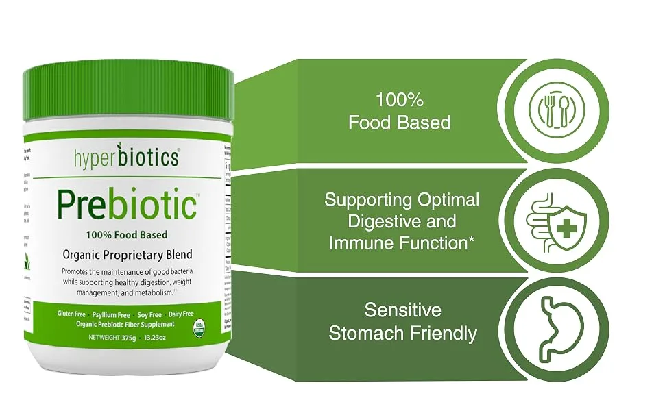 Hyperbiotics Vital Nutrients Organic Prebiotic Fiber Powder | Supports Gut Health and Digestive Regularity - Vegan Organic Fiber Powder | 54 Servings - prebiotic