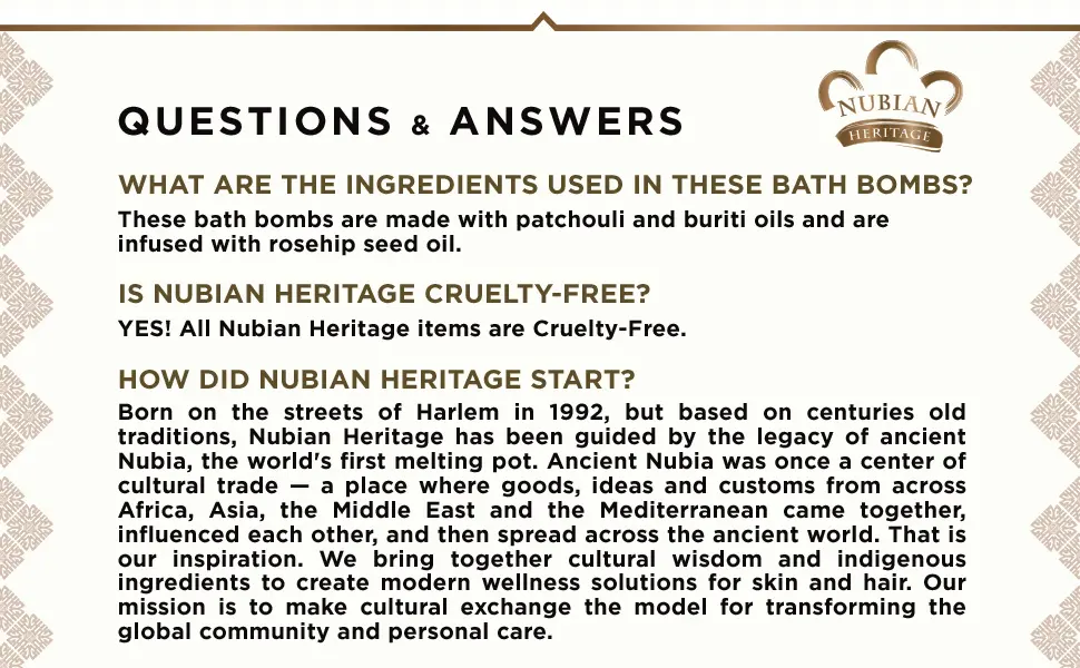 Nubian Heritage Patchouli & Buriti Bath Bombs 6 Bath Bombs 1.6 oz (45 g) Each - product information 3
