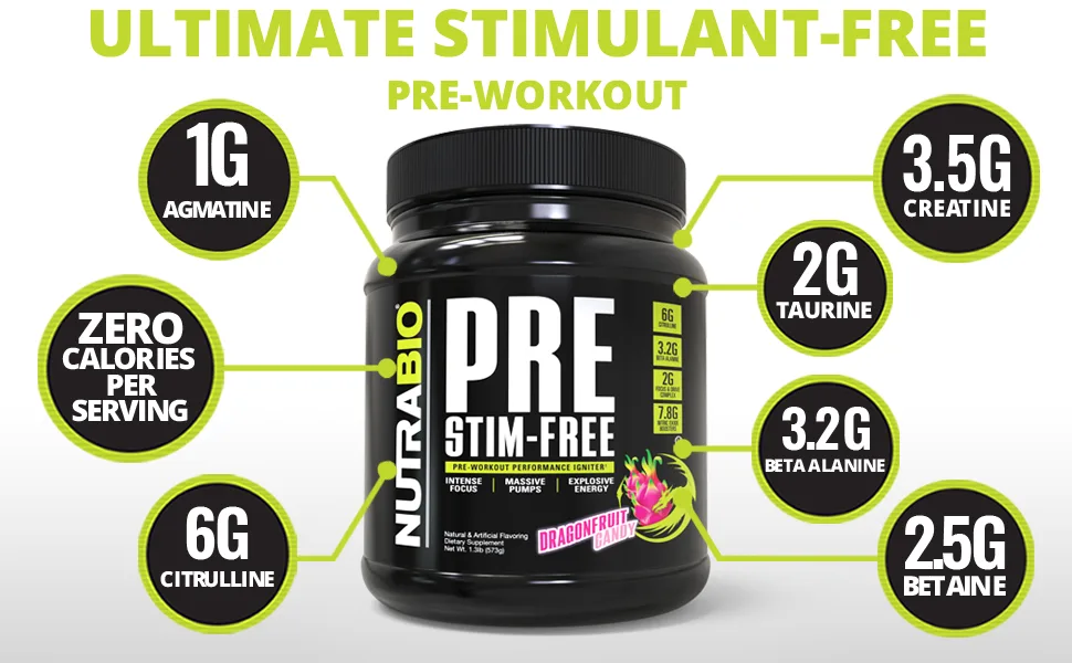 NutraBio Labs PRE-Workout Stim-Free Dragonfruit Candy  1.3 lb (573 g) - agmatine citrulline creatine taurine beta alanine betaine