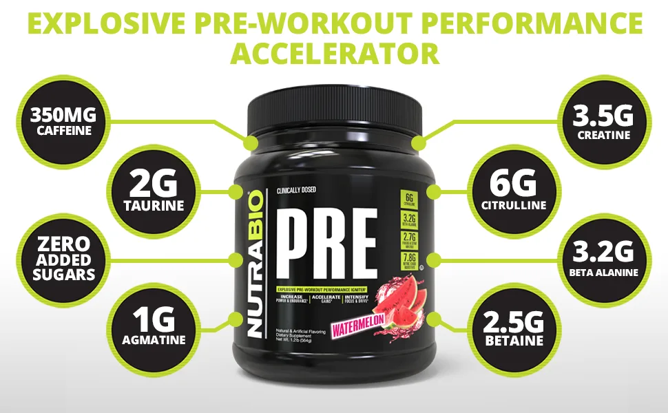 NutraBio Labs PRE-Workout Strawberry Lemon Bomb  1.31 lb (596 g) - PRE workout caffeine taurine agmatine creatine citrulline beta alanine betaine