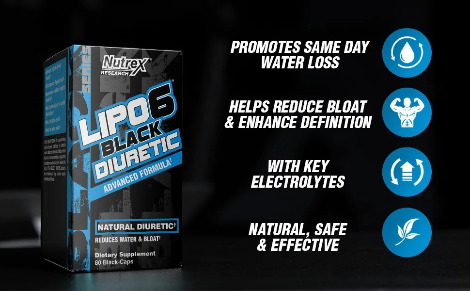 Nutrex LIPO-6 Black Diuretic 80 Black-Caps - Lipo 6 Diuretic Expel and Reduce Water and Bloat Pills