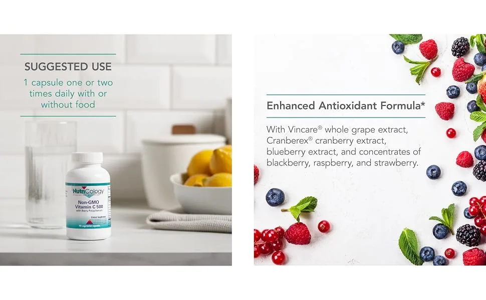 Nutricology Non-GMO Vitamin C 500  with Berry Polyphenols 90 Vegetarian Capsules - 57620