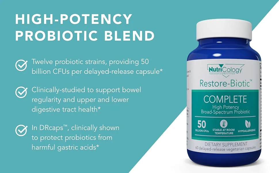 Nutricology Restore-Biotic Complete 50 Billion 60 Delayed-Release Vegetarian Capsules - Nutricology 57300
