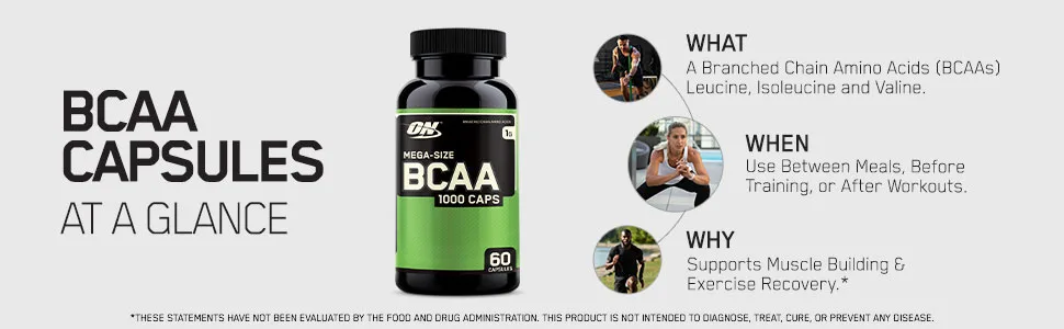 Optimum Nutrition BCAA 1000 Caps Mega-Size 1 g 60 Capsules - BCAA CAPSULES OPTIMUM NUTRITION BRANCH CHAIN AMINO ACIDS SUPPLEMENT PREWORKOUT POSTWORKOUT BCAA CAPS